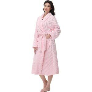 Womens Long Fleece Robe Soft Plush Bathrobe with Pockets Warm Cozy Sleepwear